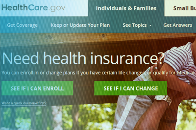 Graphic of the Healthcare.gov website with person holding baby in air